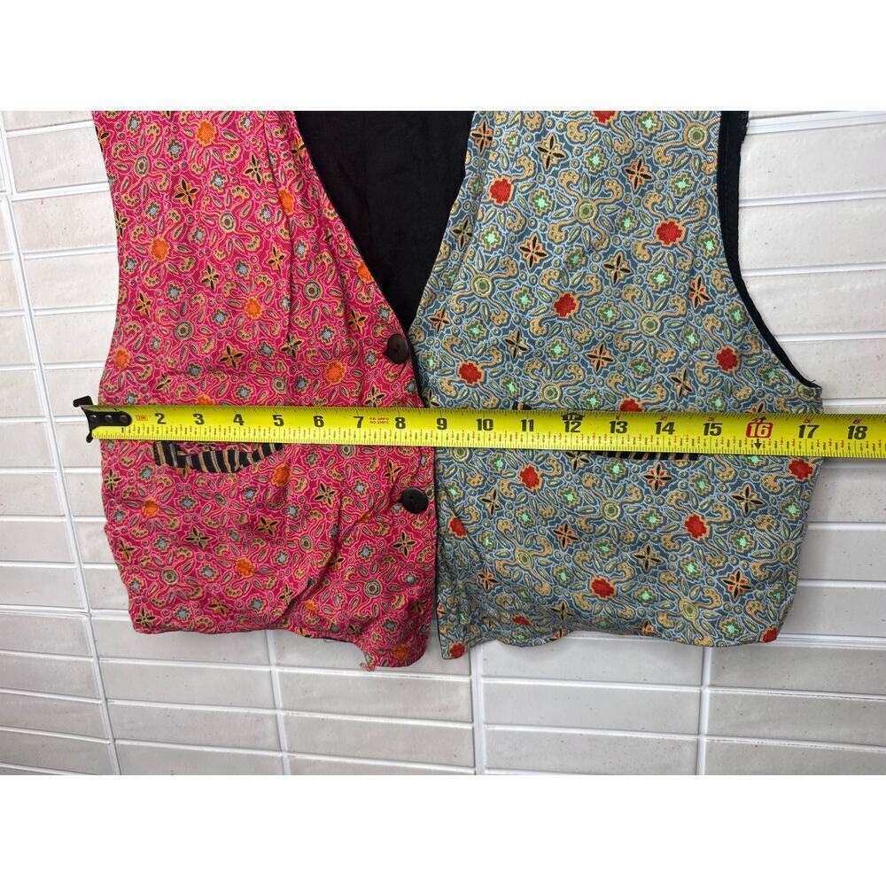 Vintage Webebop Patchwork Vest Rayon Boho Artsy Multi-Pattern 2 Button Size XS/S - Picture 6 of 6